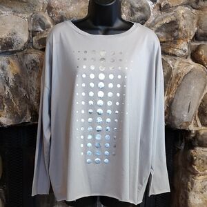 Gray Long Sleeve Top with Metallic Dot Design